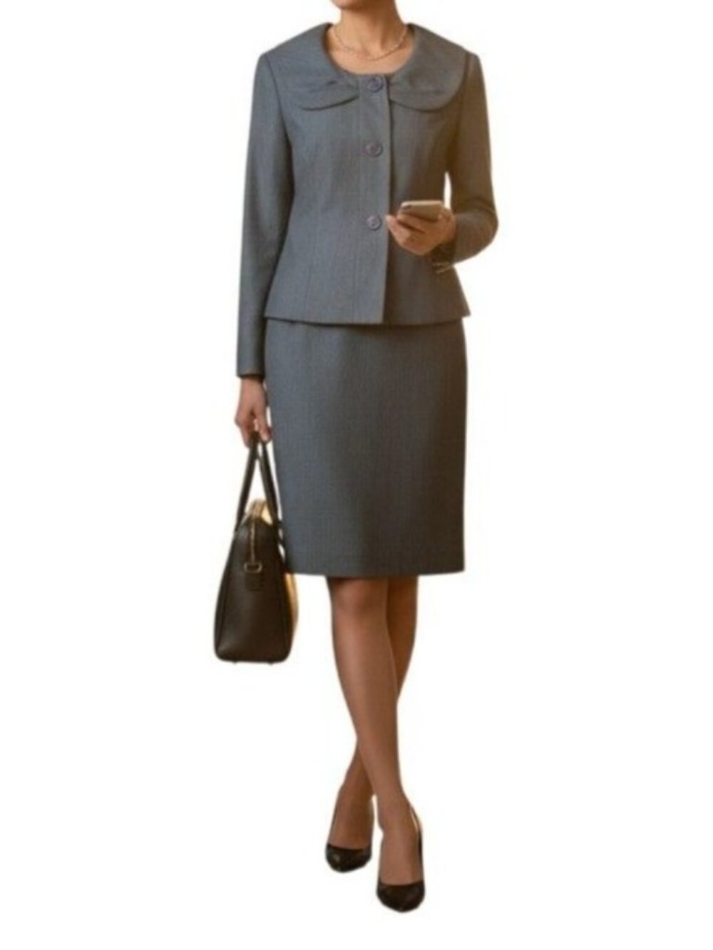 Giorgio Sant'Angelo Skirt Suit Women Size 16 Slate 2pc Lined Button Front Career